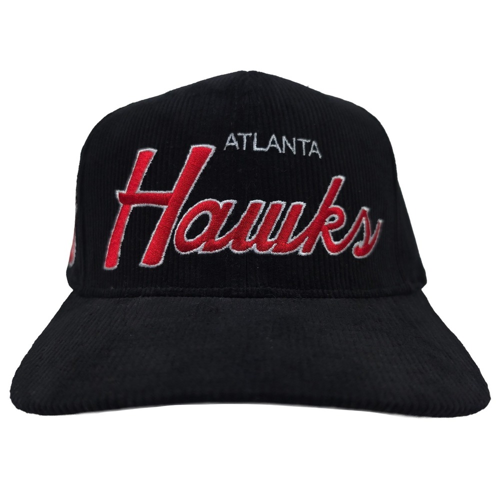Atlanta Hawks Mitchell & Ness NBA Pro Fit Snapback Hat Cap Script Logo Black NWT